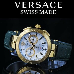 ヴェルサーチVERSACE 高級スイス製クロノグラフ 50m防水 激レア日本未発売 イタリアブランド本物 新品 未使用 メンズ 本革ベルト