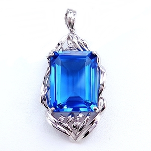 Pt900★プラチナ ペンダント ネックレス トップ ブルートパーズ51.000ct◇ダイヤモンド0.120ct◆ソーティング付き【中古】/s20724/10004574