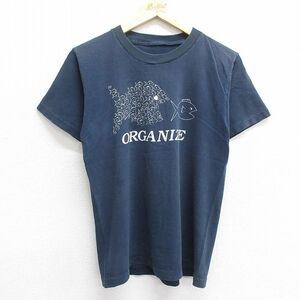 【30%OFF】S/古着 半袖 ビンテージ Tシャツ メンズ 90s 魚 ORGANIZE クルーネック 紺 ネイビー 24jul17 中古 3OF