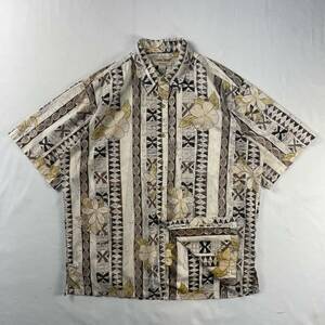 US Vintage 90s Cooke Street Honolulu コットン100% エスニック 民族 幾何学 ハイビスカス 総柄 デザインシャツ アロハシャツ