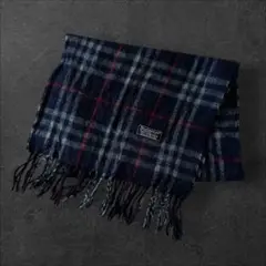 Burberrysバーバリーマフラーノバチェックネイビーラムウール100%H28