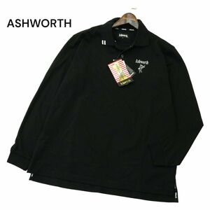 【新品 未使用】 ASHWORTH アシュワース 通年 吸汗速乾★ ロゴ刺繍 長袖 鹿の子 ポロシャツ Sz.L　メンズ 黒 ゴルフ　A4T02003_2#C