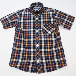 災害復興 ネバートラスト OVER CHECK B.D. SS SHIRT Navy / White / Wine サイズM