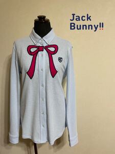 【未使用品】 Jack Bunny!! ジャックバニー パーリーゲイツ ゴルフ レディース ボタンダウン 鹿の子 シャツ トップス サイズ2 長袖 水色 