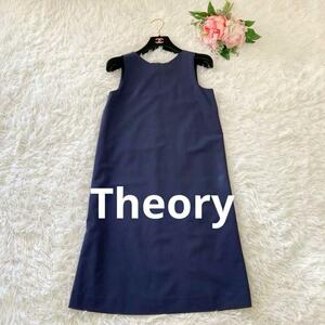 セオリー theory Tailor Narlica ワンピース ノースリーブ XS ネイビー　フォーマル　シンプル　Vネック