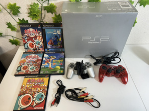 4034-02♪動作確認済み♪SONY PS2 SCPH-39000 シルバー　・コントローラー/2個/PS2ソフト4本つき♪