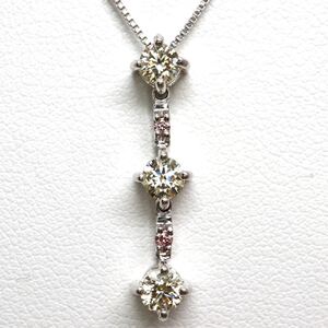 1円〜!!美品!!ピンクダイヤモンド付き!!▼K18 天然ダイヤモンドネックレス▼D 約3.0g 約44.0cm diamond EC7/ED4 S959