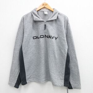 【30%OFF】L/古着 オールドネイビー OLD NAVY 長袖 ハーフジップ フリース ジャケット メンズ ビッグロゴ 刺繍 グレー 霜降り他 23dec0 3OF