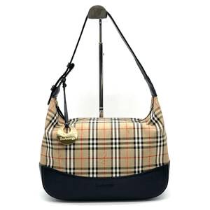 1円 良品 Burberrys BURBERRY バーバリー ノバチェック シャドーホース ワンショルダー ハンドバッグ ブラウン ブラック