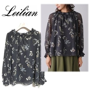 《Leilian レリアン》新品 定価46,200円 ドレープ感 フラワー柄 ふんわりブラウス 13＋ 大きいサイズ S0591