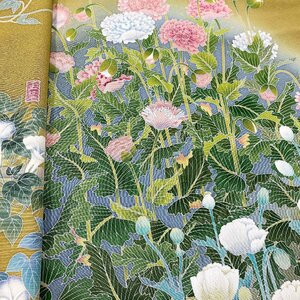 着物月花　作家物　手描き友禅　品のある花　訪問着　未使用品　正絹　共八掛　一つ紋　縫紋　ki2814