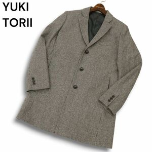 YUKI TORII ユキトリイ 秋冬 ウール★ ツイード 千鳥柄 チェスター コート Sz.L　メンズ グレー　C4T08301_9#N