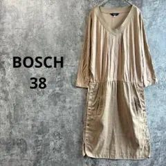 【BOSCH】異素材切り替え膝丈ワンピース♡Vネック♡七分袖♡ドルマンスリーブ♡