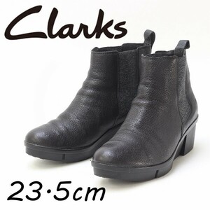 ◆Clarks クラークス レザー ウェッジソール サイドゴア ショート ブーツ 黒 ブラック×チャコールグレー UK5