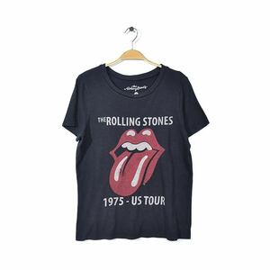 【送料無料】ローリングストーンズ ロックTシャツ バンドTシャツ 黒 ブラック タング バンドロゴ ROLLING STONES レディースL 古着 @AA0017