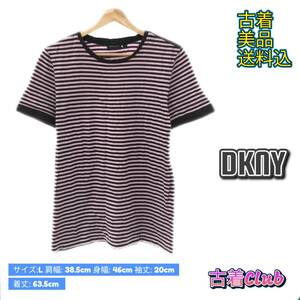 323DKNY ディーケーエヌワイ トップス Tシャツ 大きいサイズ カジュアル 丸首 半袖 レディース ボーダー L