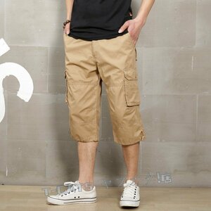 ☆新品3XL ダーク グレー カーゴ パンツ メンズ 作業 夏 チノパン 七分丈 ショートパンツ イージーパンツ リラックス カジュアル カーキ