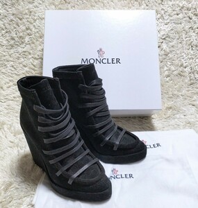 【超美品★箱保存袋付き】サイズ38 MONCLER スウェードショートブーツ/黒◆ウェッジソール◎スザンヌ☆モンクレール (96)