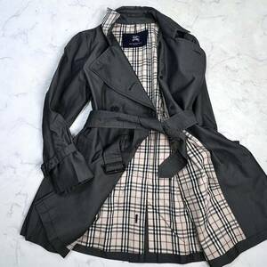 美品 バーバリーロンドン トレンチコート ベルト グレー ノバチェック ミドル丈 レディースM BURBERRY LONDON