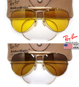 美品Vintage B&L RayBan OUTDOORSMANアンバーマチックAmbermatic調光レンズ チェンジブル ゴールドUSA製ボシュロム米国アウトドアーズマン