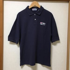 送料込 米国製 FILA ポロシャツ ネイビー Sサイズ 実寸L~XLほど USED フィラ 紺 アメカジ 古着 made in USA ビンテージ ヴィンテージ