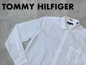 ☆送料無料☆ TOMMY HILFIGER トミーヒルフィガー USA直輸入 古着 長袖 ホリゾンタルカラー 無地 スリムフィット シャツ メンズ 18-1/2 