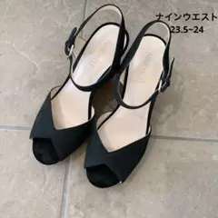 ナインウエスト ウエッジソール サンダル 23.5 NINEWEST 黒 24