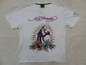 DON ED HARDY エドハーディー エアブラシ プリント ブラックパンサー ロゴ ホワイト 白 Tシャツ サイズ5L オーバーサイズ ホワイト Vネック