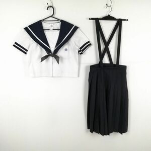 1円 セーラー服 スカート スカーフ 上下3点セット M 夏物 白1本線 女子 学生服 宮崎高鍋高校 白 制服 中古 ランクC NA7215