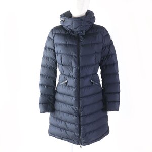 美品★MONCLER モンクレール FLAMMETTE フラメッテ フード・ロゴワッペン付 ZIP UP ダウンコート ネイビー 紺 1 正規品 レディース