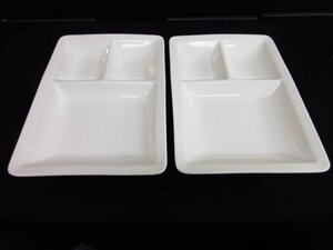 t6586　美品　フランフラン　ランチプレート2枚セット　仕切りプレート　皿　スクエアプレート　オフホワイト　洋食器　Francfranc