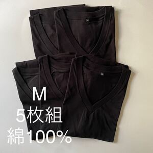 5枚組 M VネックTシャツ 黒 ブラック 綿100％ 定番 V首 半袖 Tシャツ アンダーシャツ 男性 紳士 下着 メンズ インナー シャツ 半袖シャツ♪