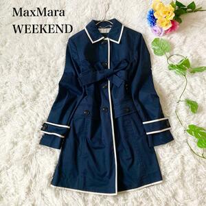 美品　マックスマーラ　ウィークエンド MaxMara　WEEKEND ベルテッド　トレンチコート　ネイビー　ベルト付き サイズ36