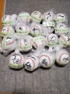 プロ野球選手直筆サインボール19個セット。池山隆寛、山井大介、木下拓哉、堂上直倫、川越英隆、他、オリックス、中日、ヤクルト、巨人。