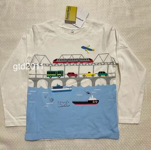 のりもの◇ロンT◇長袖◇Tシャツ◇120◇白◇乗り物 / 飛行機 新幹線 電車 車 バス 船 / トミカ プラレール 