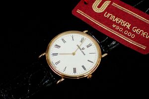 ▲腕時計143 美品 UNIVERSAL GENEVE ユニバーサルジュネーブ 533.225▲クォーツ式/動作未確認/純正ベルト/純正尾錠/タグ付き/消費税0円