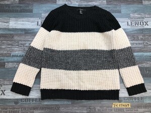 FOREVER 21 フォーエバー レディース ボーダー切替 ニットソー M 165/92A 黒白グレー