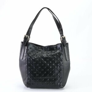 1円■極美品■HANAE MORI ハナエモリ レザー エンボス 加工 トート バッグ 肩掛け ショルダー ハンド ブラック A4 レディース EEM G20-3