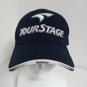 K-400【中古】TOUR STAGE GOLF　ツアーステージゴルフ　ゴルフウェア　キャップ　メンズ　サイズ　L（57〜60cm）調節機能付き　ネイビー