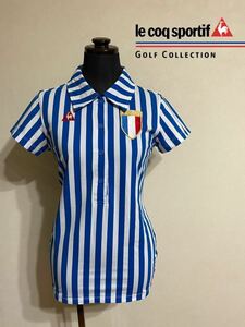 【美品】 le coq sportif golf ルコック ゴルフ レディース ウェア ドライ ポロシャツ トップス サイズL 半袖 青白 ストライプ柄 QGL1796