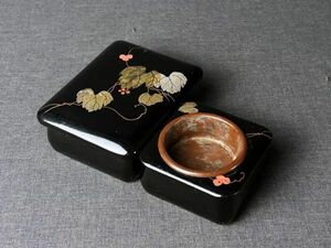 蒔絵漆器 煙草入 灰皿 2点セット◇漆芸/漆塗/木工芸/時代/古民具/蓋物/骨董/古美術/和雑貨/小物/収納/容器