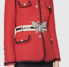 試着のみGUCCI ビジューバタフライバックルストライプベルトクリスタルグッチ