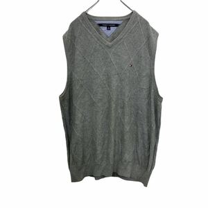 TOMMY HILFIGER ニットベスト XL グレー トミーヒルフィガー ロゴ ワンポイント シンプル 古着卸 アメリカ仕入 t2201-4609