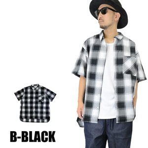 チェック柄 ビックシルエット半袖シャツ 半袖シャツ 45383 メンズ メンズシャツ 新品 B-BLACK L