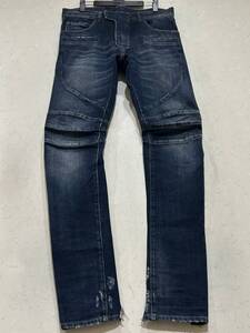 ※BALMAIN バルマン S6HT504D109V バイカーデニムパンツ 未裾直 ブルーベル イタリア製 濃いめインディゴ 30 　　　 BJBD.G