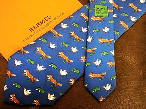 ★並品★4R01596【HERMES】エルメス「鳥 ニワトリ 狐 キツネ 動物 タマゴ 柄」ネクタイ