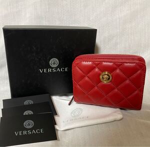 新品 本物 正規品 VERSACE レザー 二つ折り 財布 メデューサ ビギー 赤 コンパクトウォレット ヴェルサーチ