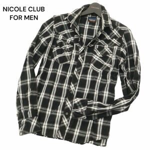 NICOLE CLUB FOR MEN ニコルクラブ フォーメン 通年 襟ワイヤー★ 長袖 ウエスタン チェック シャツ Sz.46　メンズ　A4T08632_7#C