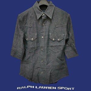 RALPH LAUREN SPORT /ラルフローレンスポーツ レディース コットン100% ボタンシャツ 七分袖 グレー 7サイズ 日本製 I-2974