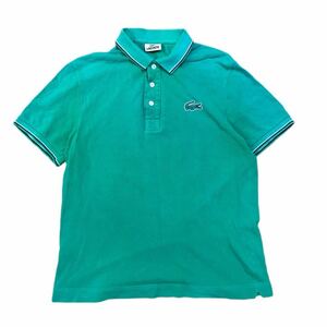 【サイズ4】ラコステ LACOSTE ポロシャツ グリーン 襟袖ライン 日本製 正規品 Ｍ 半袖シャツ ゴルフウェア 